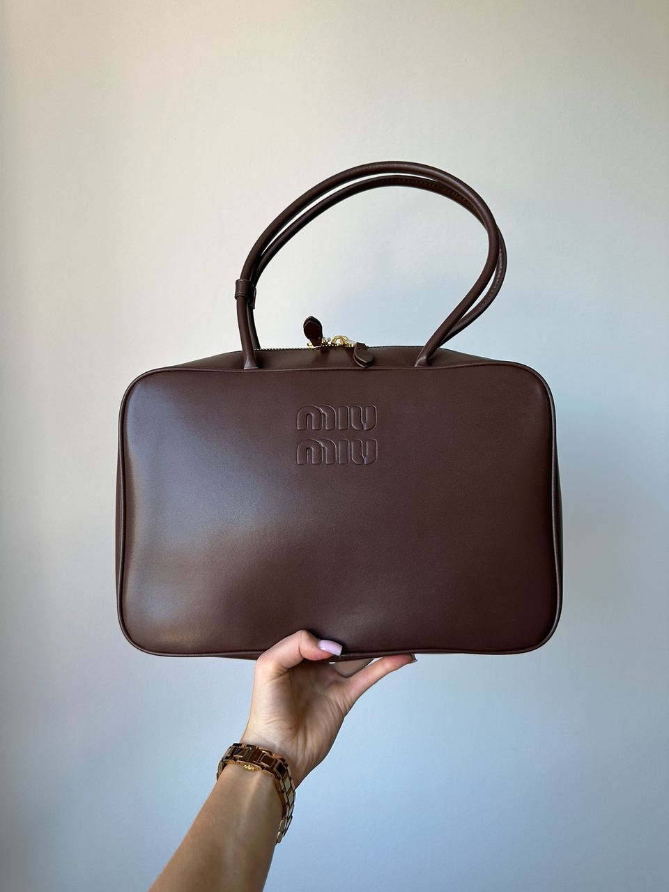 Miu Miu Chocolate Leather Beau Top-Handle Bag - 2