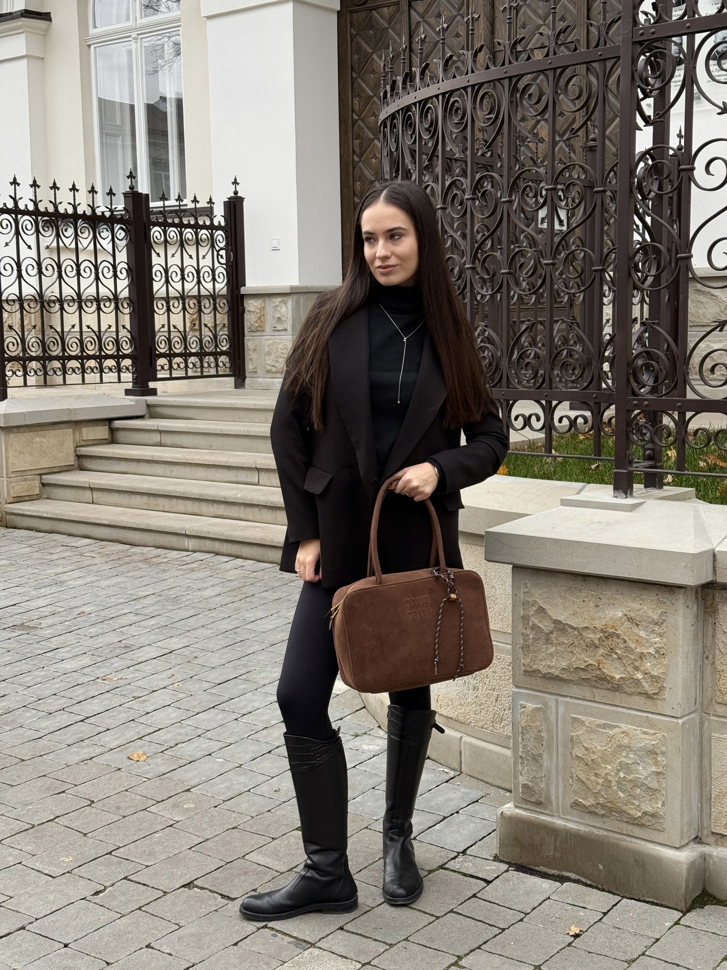 Miu Miu Chocolate Suede Beau Top-Handle Bag - 7