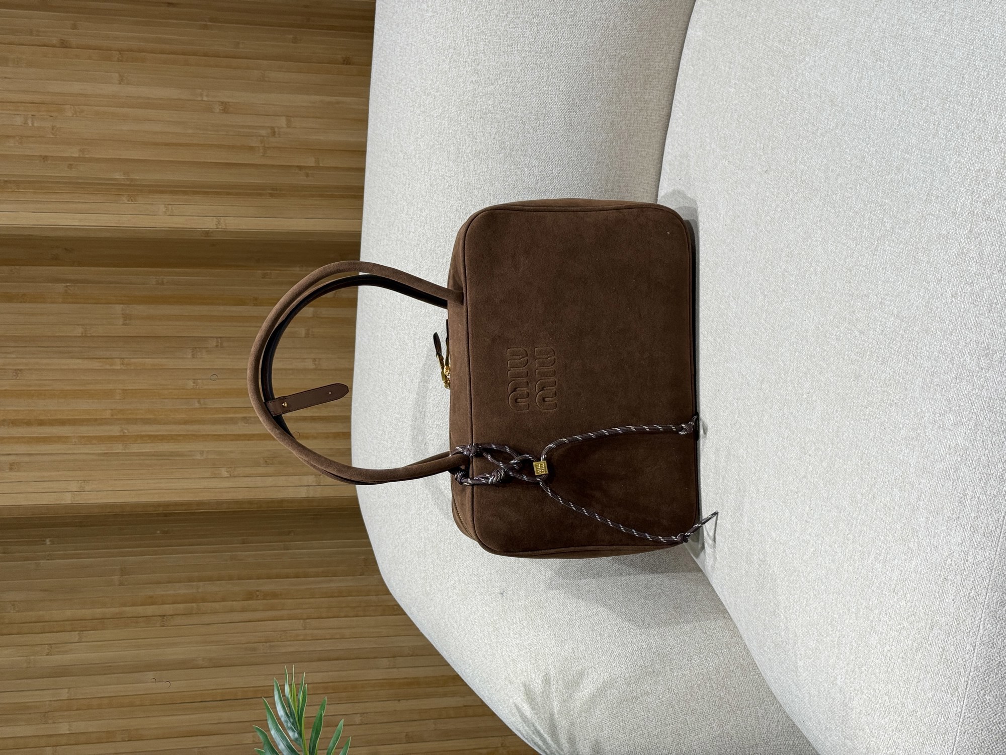 Miu Miu Chocolate Suede Beau Top-Handle Bag - 12