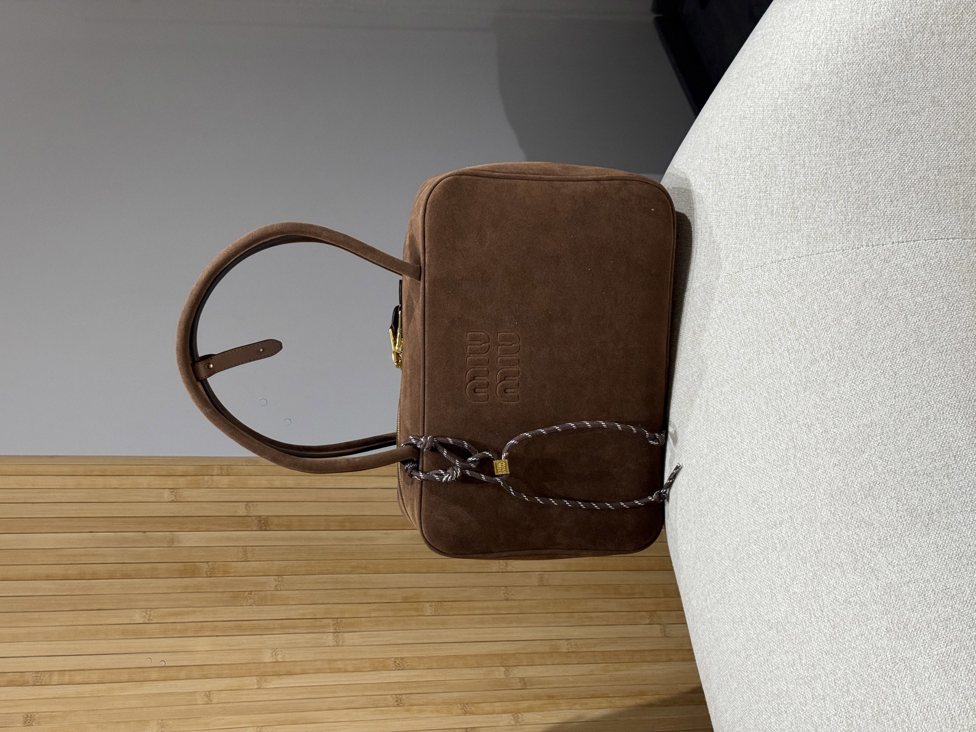 Miu Miu Chocolate Suede Beau Top-Handle Bag - 15