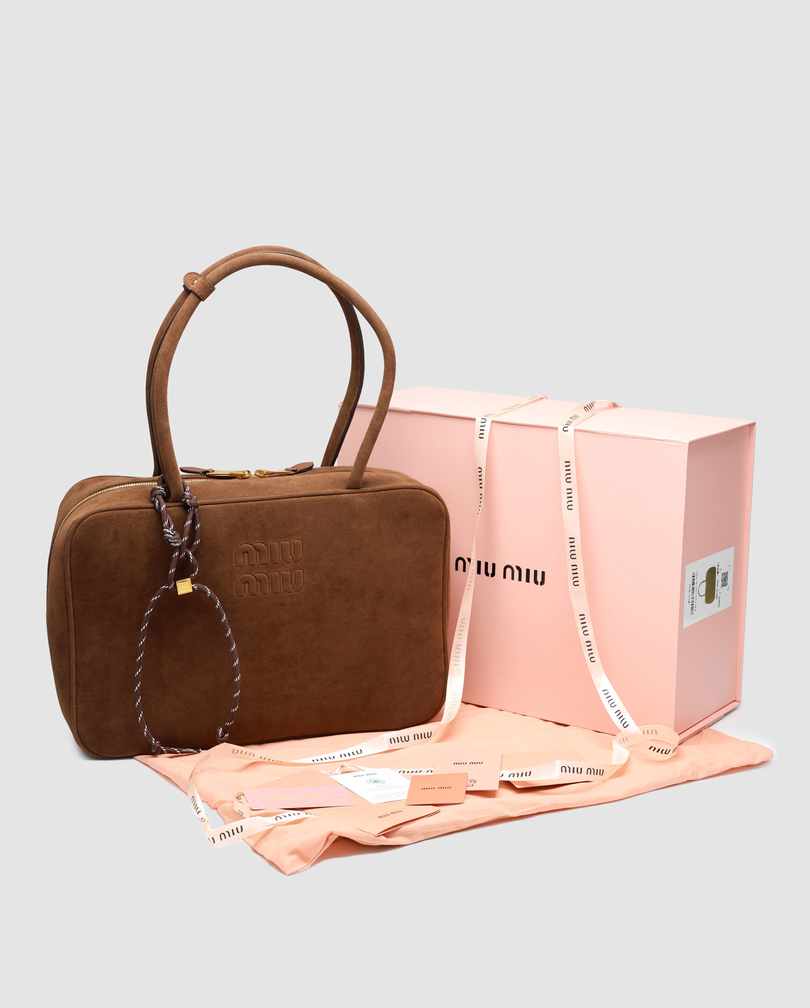 Miu Miu Chocolate Suede Beau Top-Handle Bag - 6