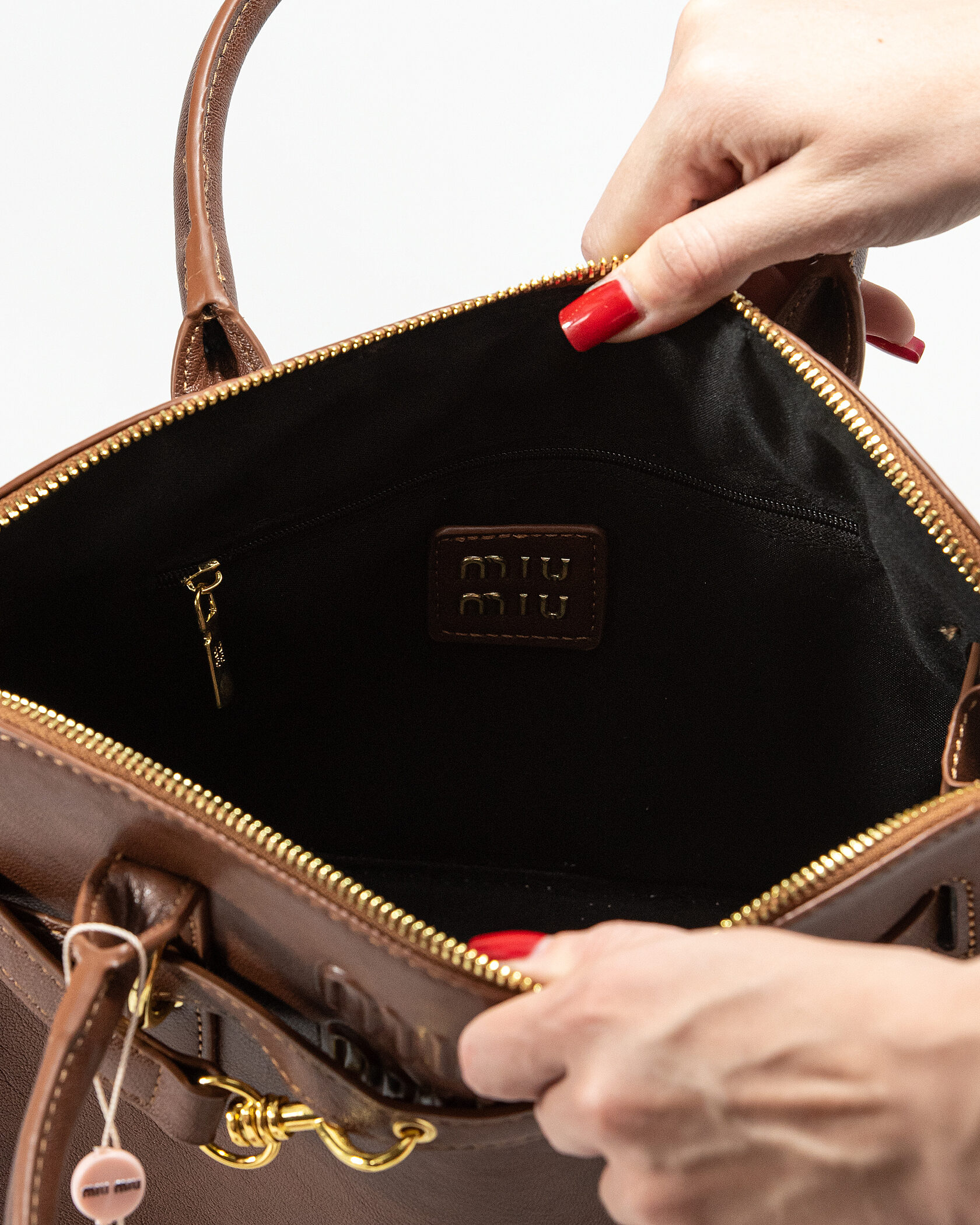 Miu Miu Classic Leather Bowler Bag Brown - 12