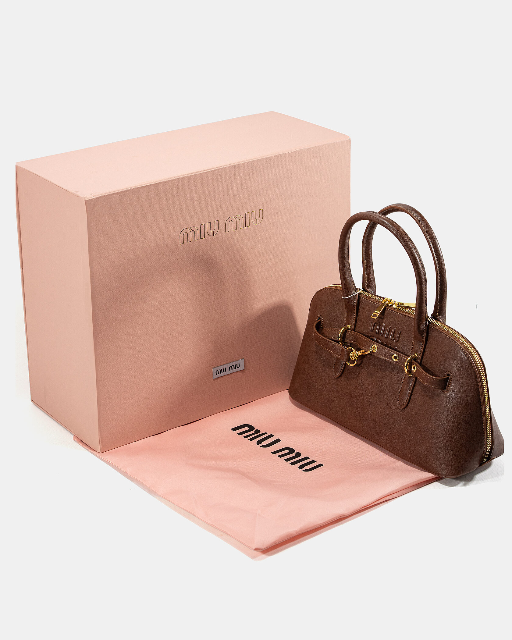 Miu Miu Classic Leather Bowler Bag Brown - 2