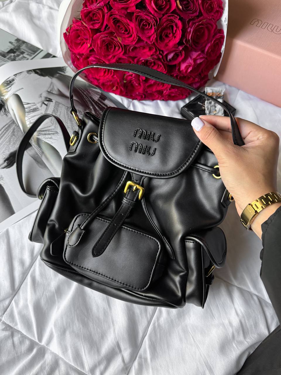 Miu Miu Leather Backpack Black - 5