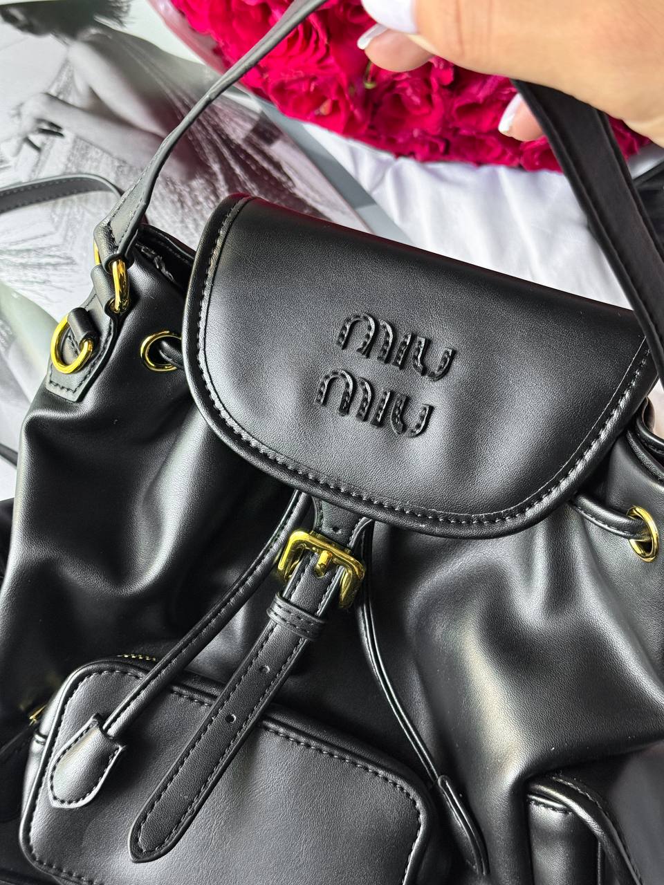 Miu Miu Leather Backpack Black - 6