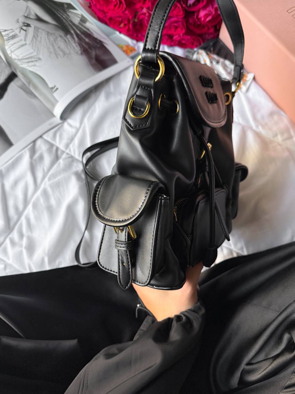 Miu Miu Leather Backpack Black - 9