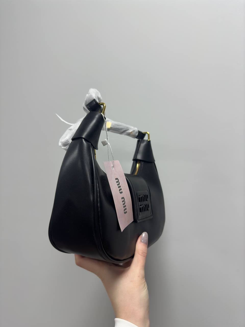 Miu Miu Leather Mini Hobo Bag Black/Black - 3