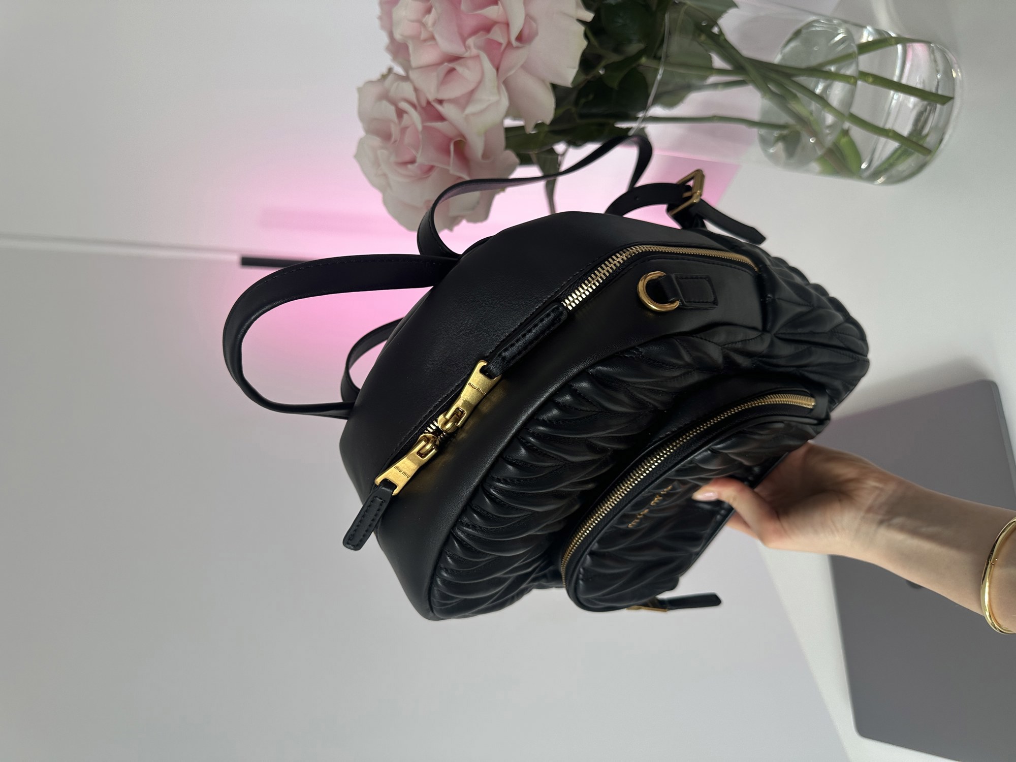 Miu Miu Matelassé Nappa Leather Backpack Black - 15