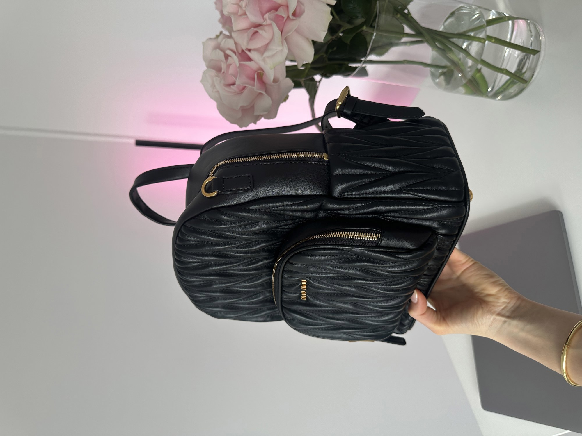 Miu Miu Matelassé Nappa Leather Backpack Black - 14