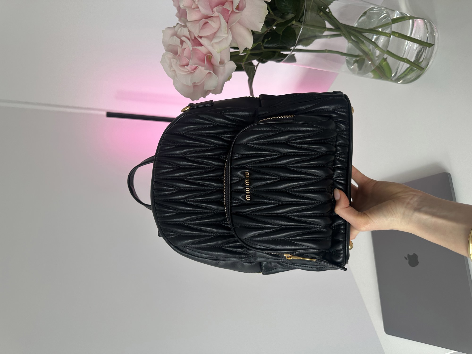 Miu Miu Matelassé Nappa Leather Backpack Black - 13