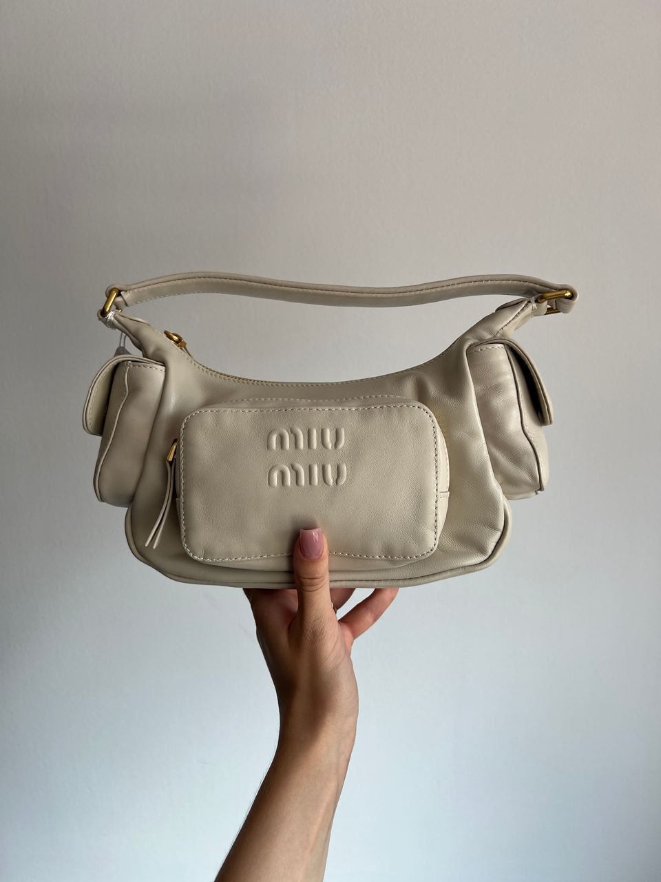 Miu Miu Nappa Leather Pocket Bag Cream - 2