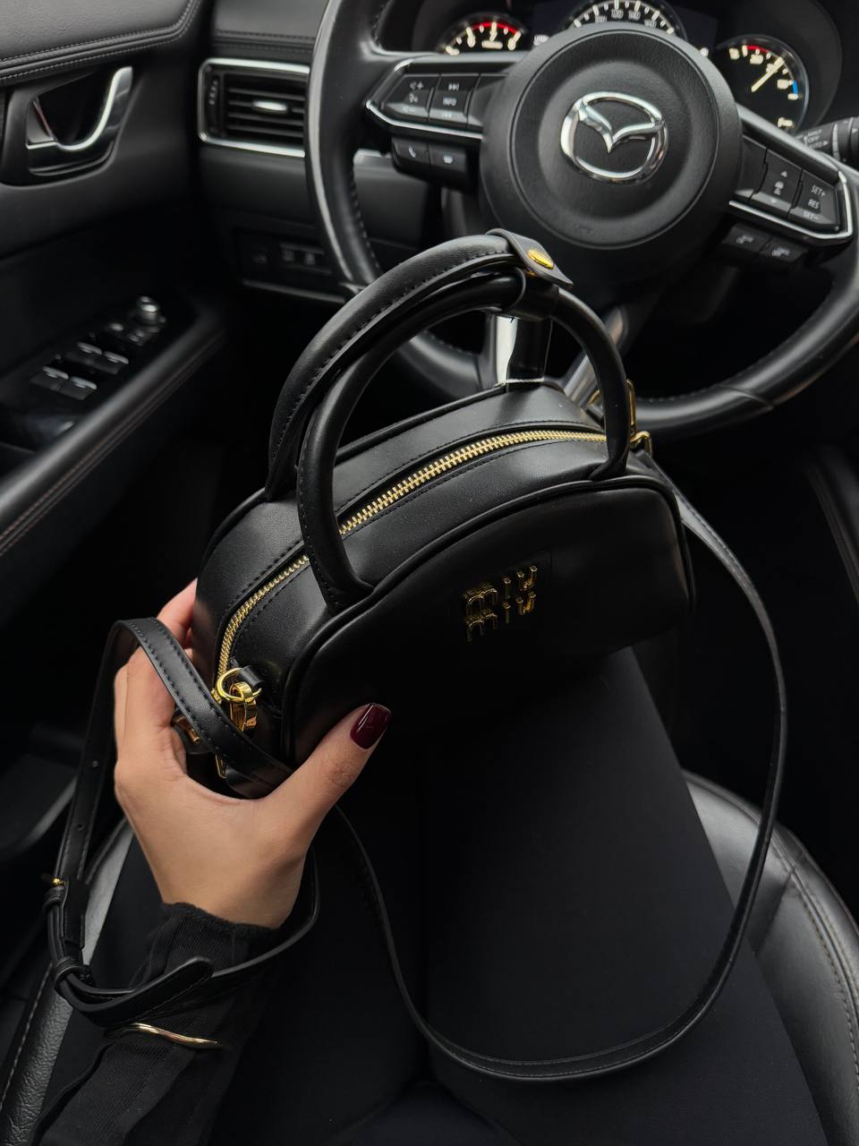 Miu Miu Semi-Circle Leather Top Handle Bag Black - 3