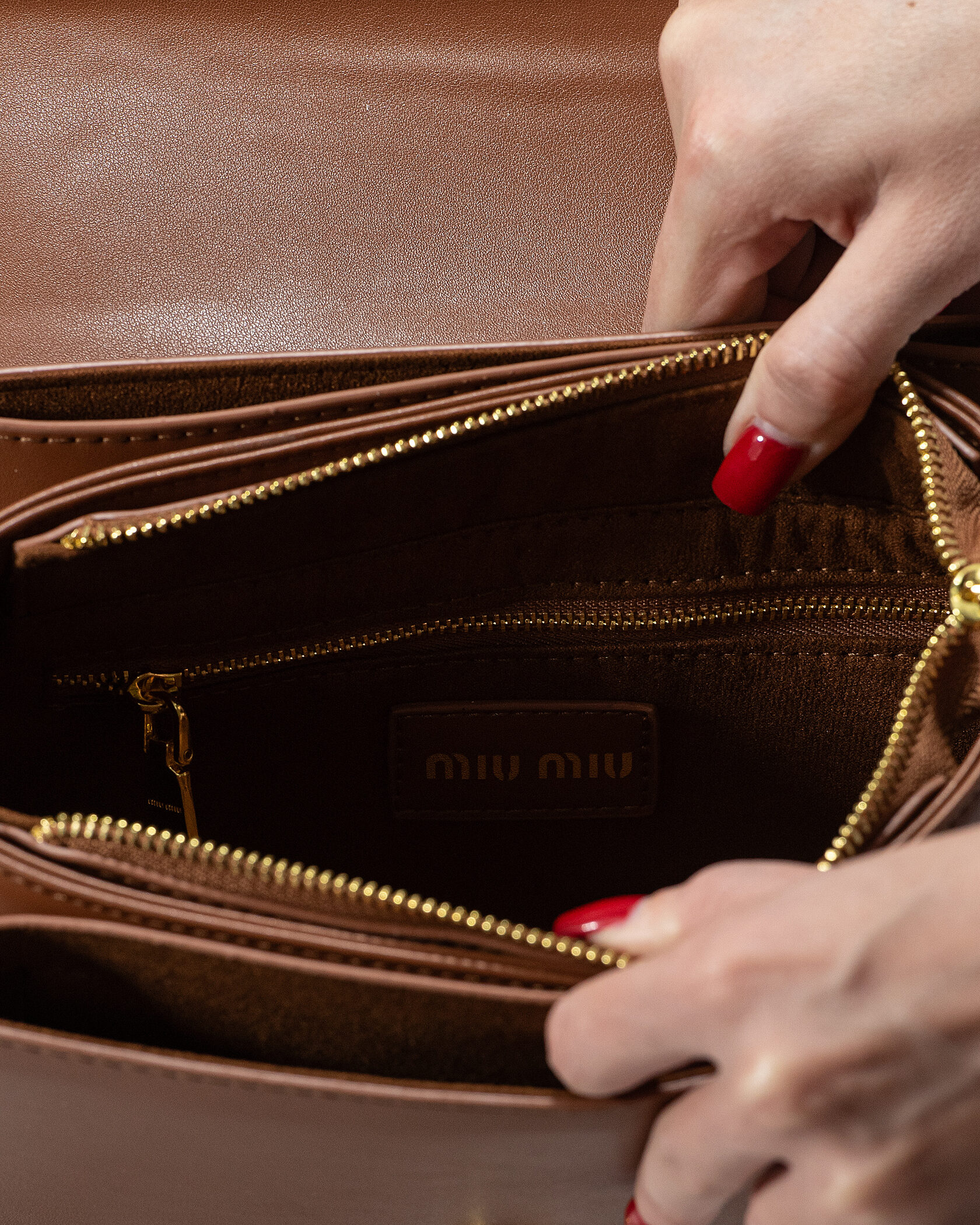 Miu Miu Shoulder Leather Bag Brown - 15
