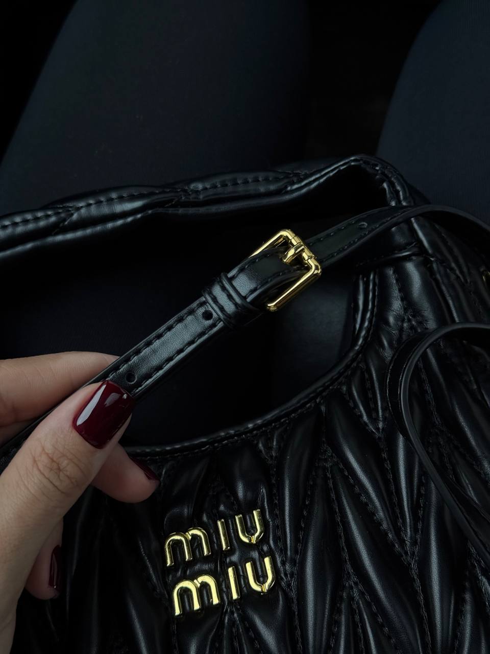 Miu Miu Wander Matelassé Mini Hobo Bag Black - 6