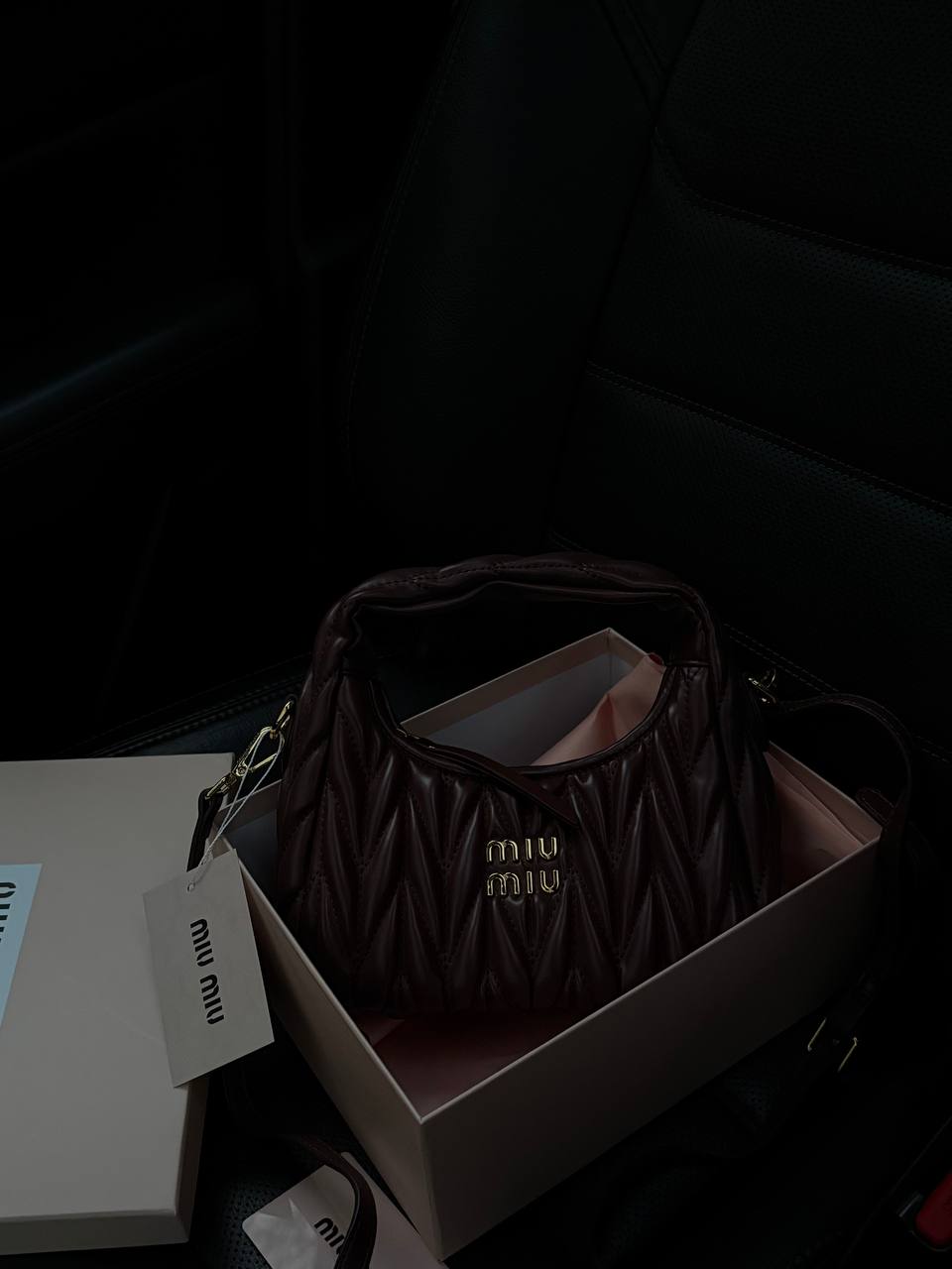 Miu Miu Wander Matelassé Mini Hobo Bag Chocolate - 2