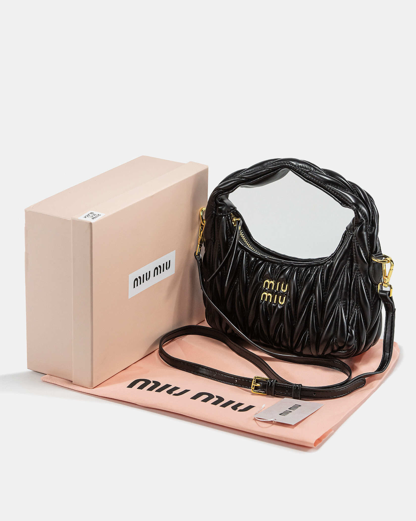 Miu Miu Wander Matelassé Nappa Leather Mini Hobo Bag Black - 2