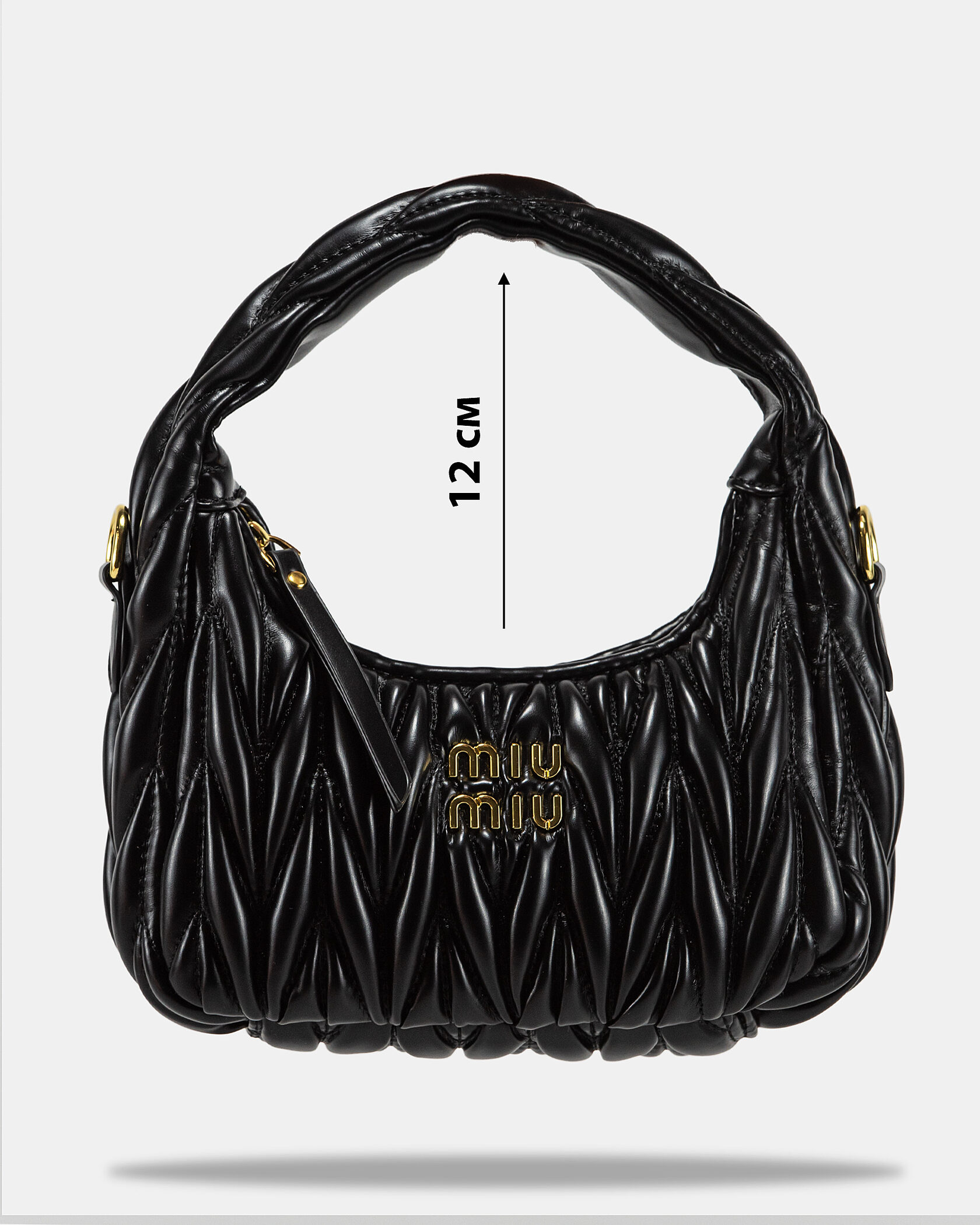 Miu Miu Wander Matelassé Nappa Leather Mini Hobo Bag Black - 4