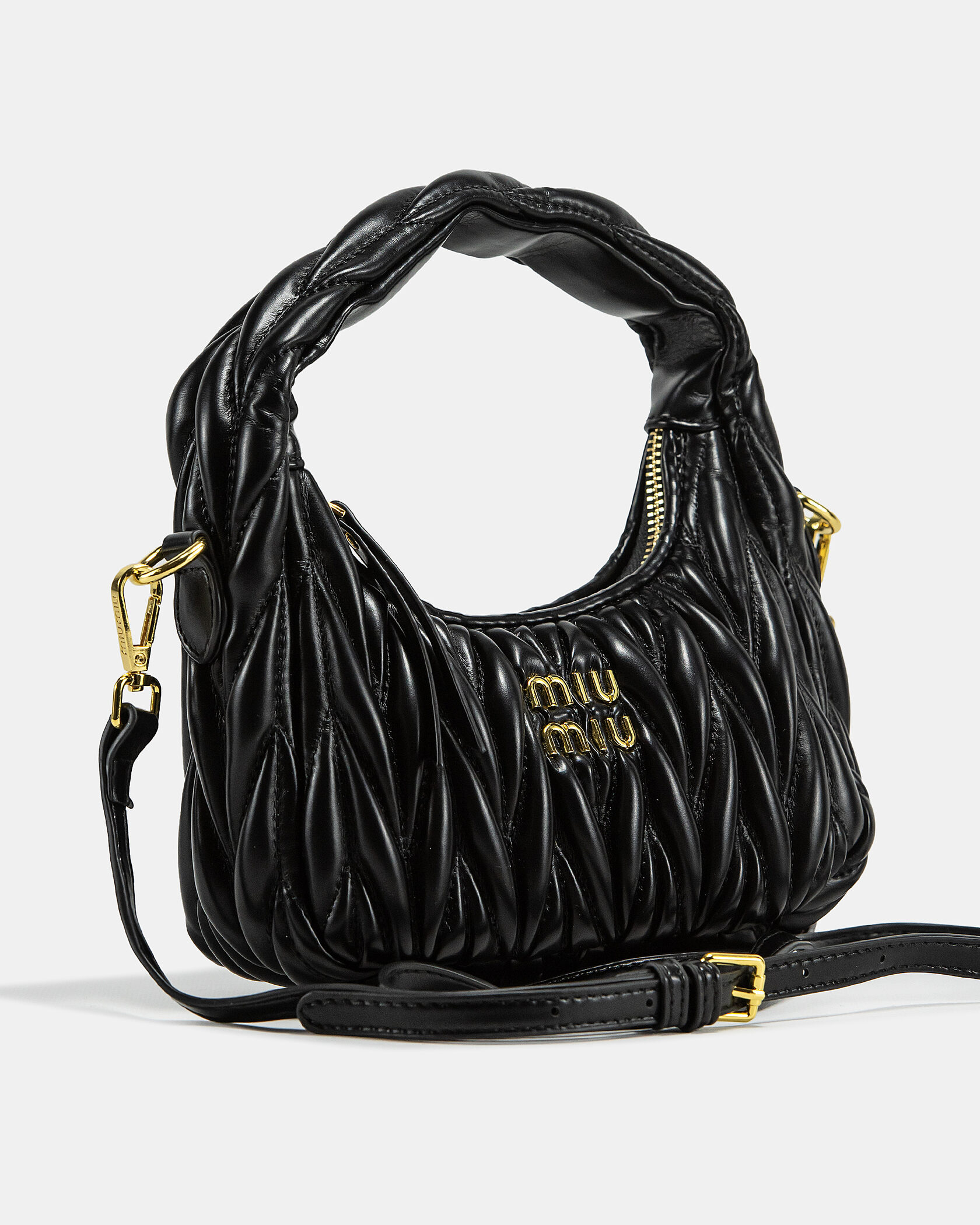 Miu Miu Wander Matelassé Nappa Leather Mini Hobo Bag Black - 6