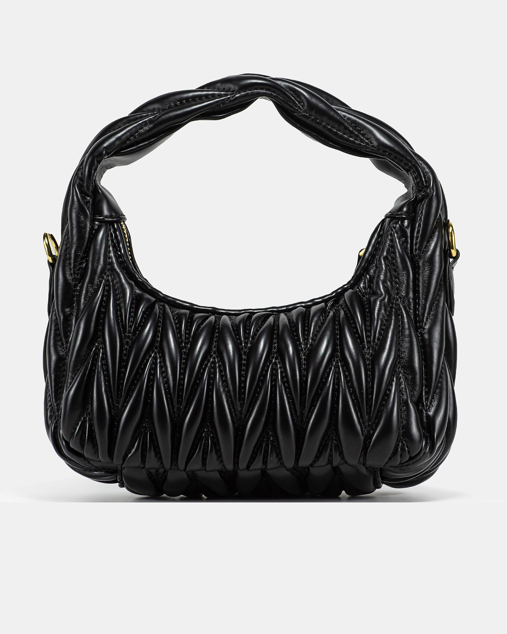 Miu Miu Wander Matelassé Nappa Leather Mini Hobo Bag Black - 8