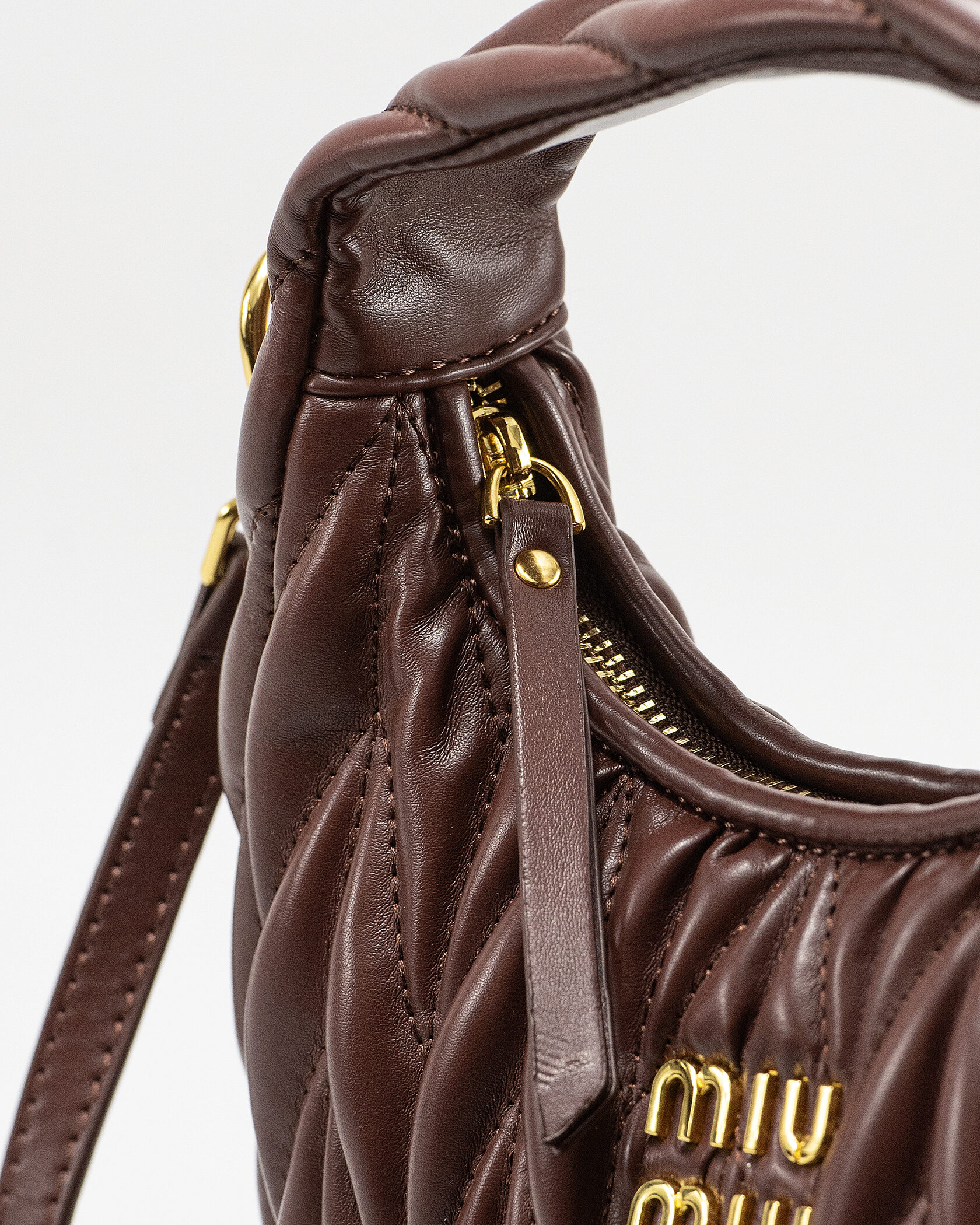 Miu Miu Wander Matelassé Nappa Leather Mini Hobo Bag Brown - 9