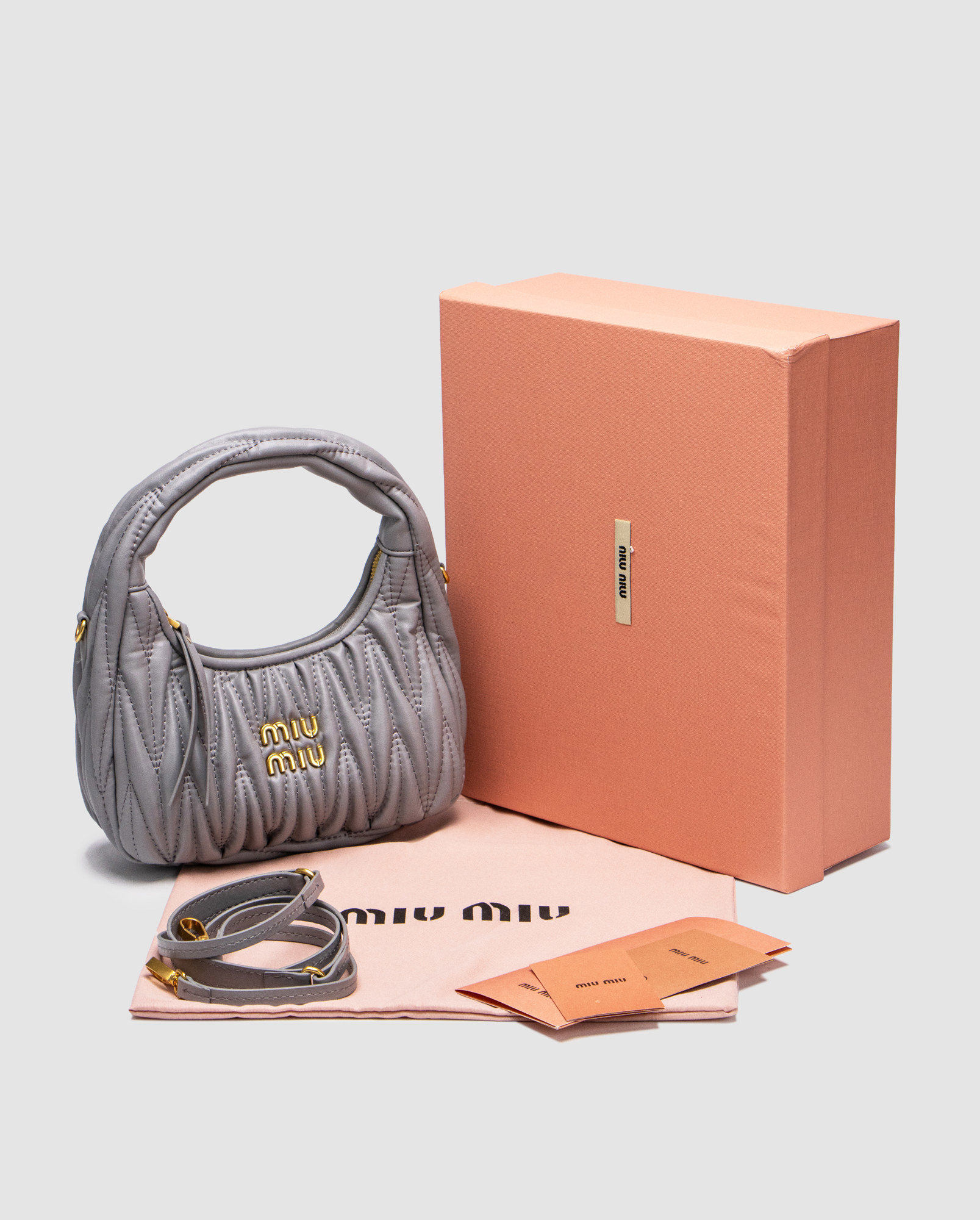 Miu Miu Wander Matelassé Nappa Leather Mini Hobo Bag Grey - 6