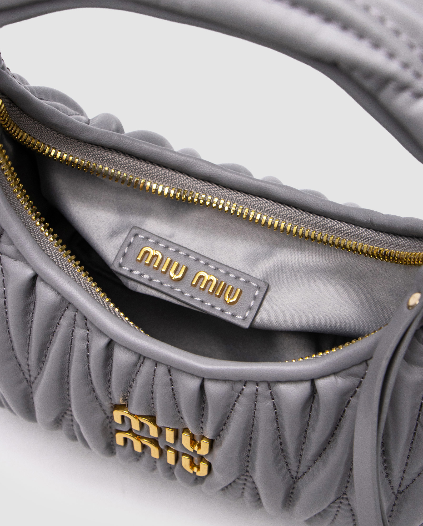 Miu Miu Wander Matelassé Nappa Leather Mini Hobo Bag Grey - 5