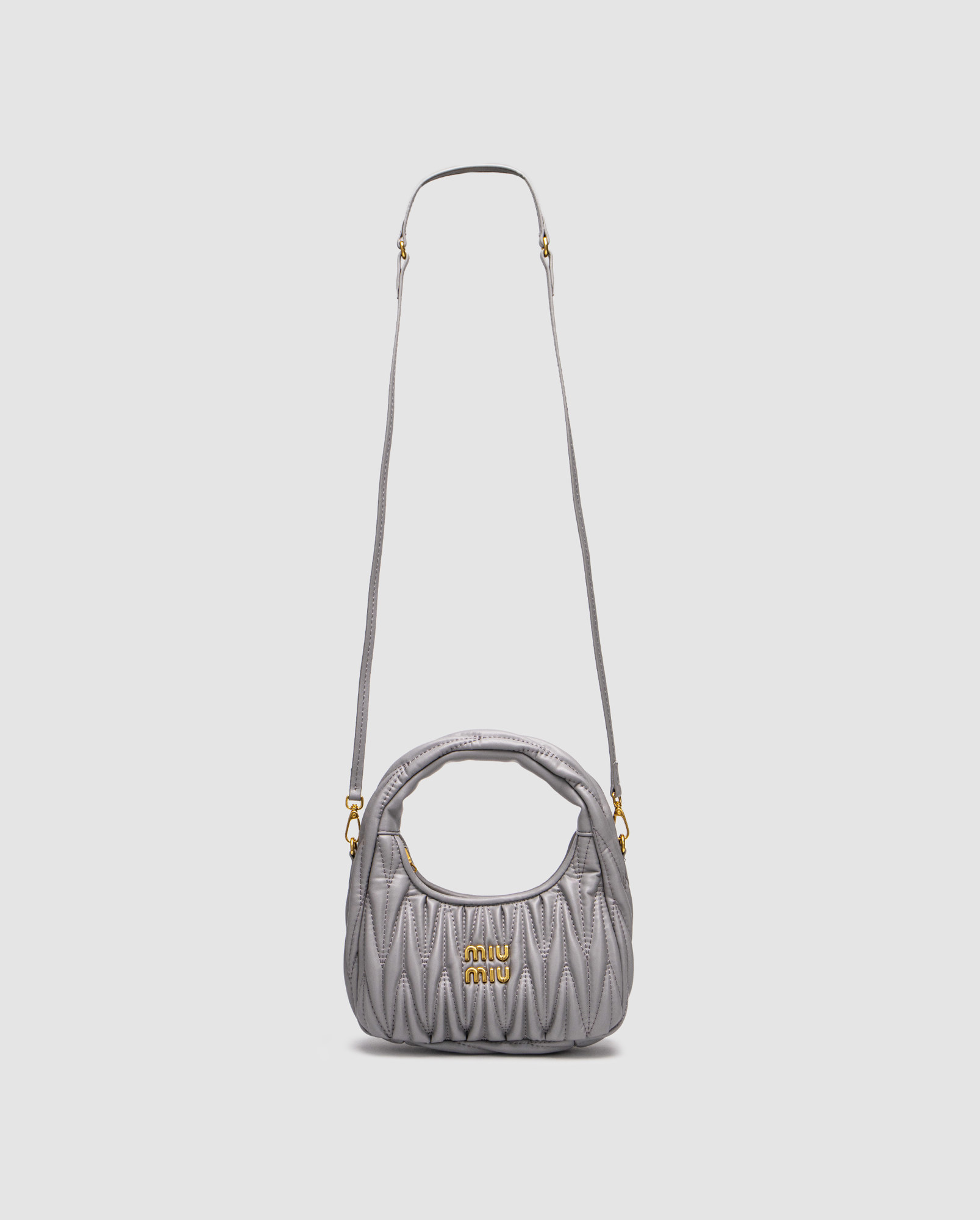 Miu Miu Wander Matelassé Nappa Leather Mini Hobo Bag Grey - 3