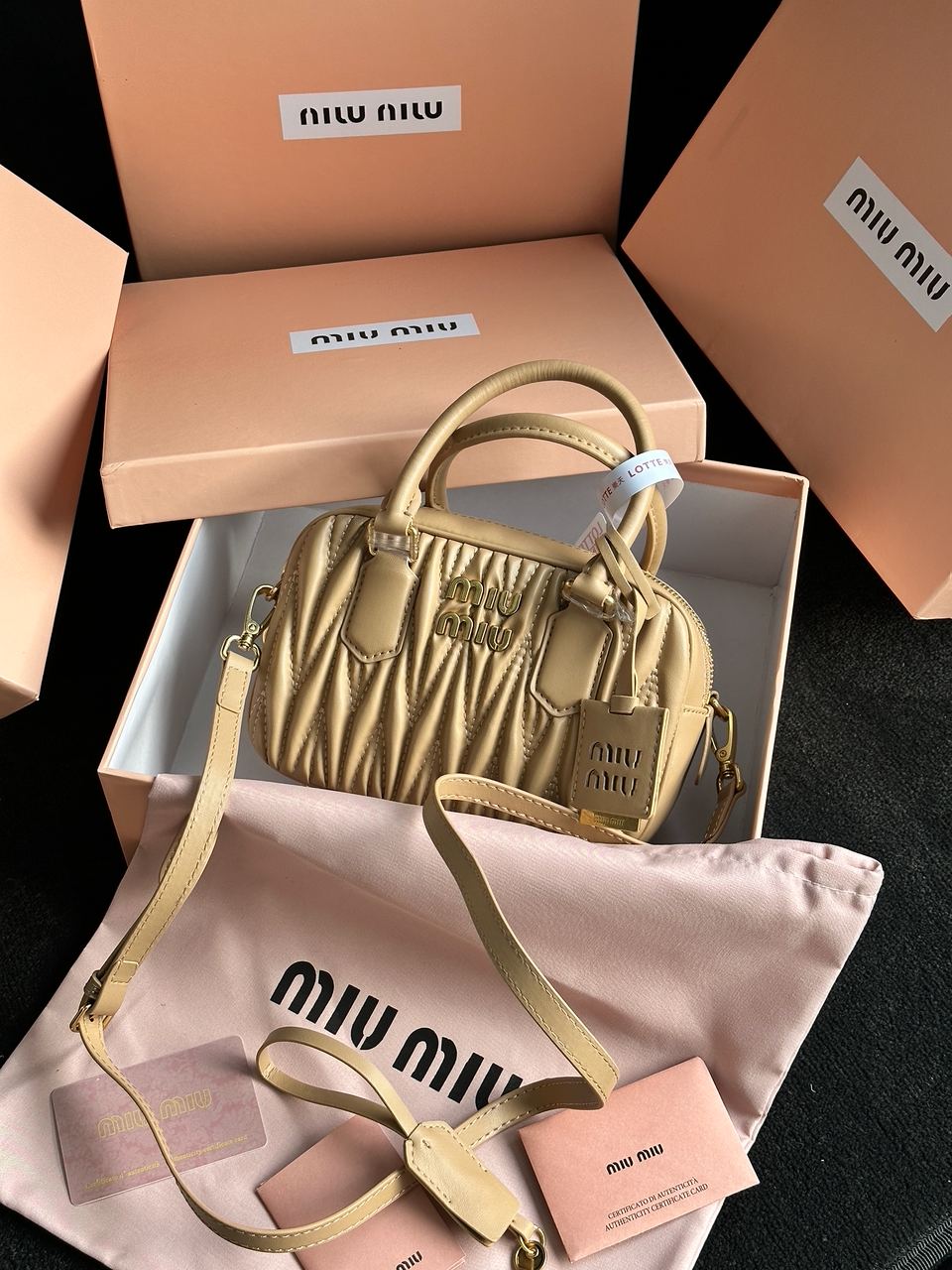 MiuMiu Arcadie Matelass? Nappa Leather Bag Beige - 2