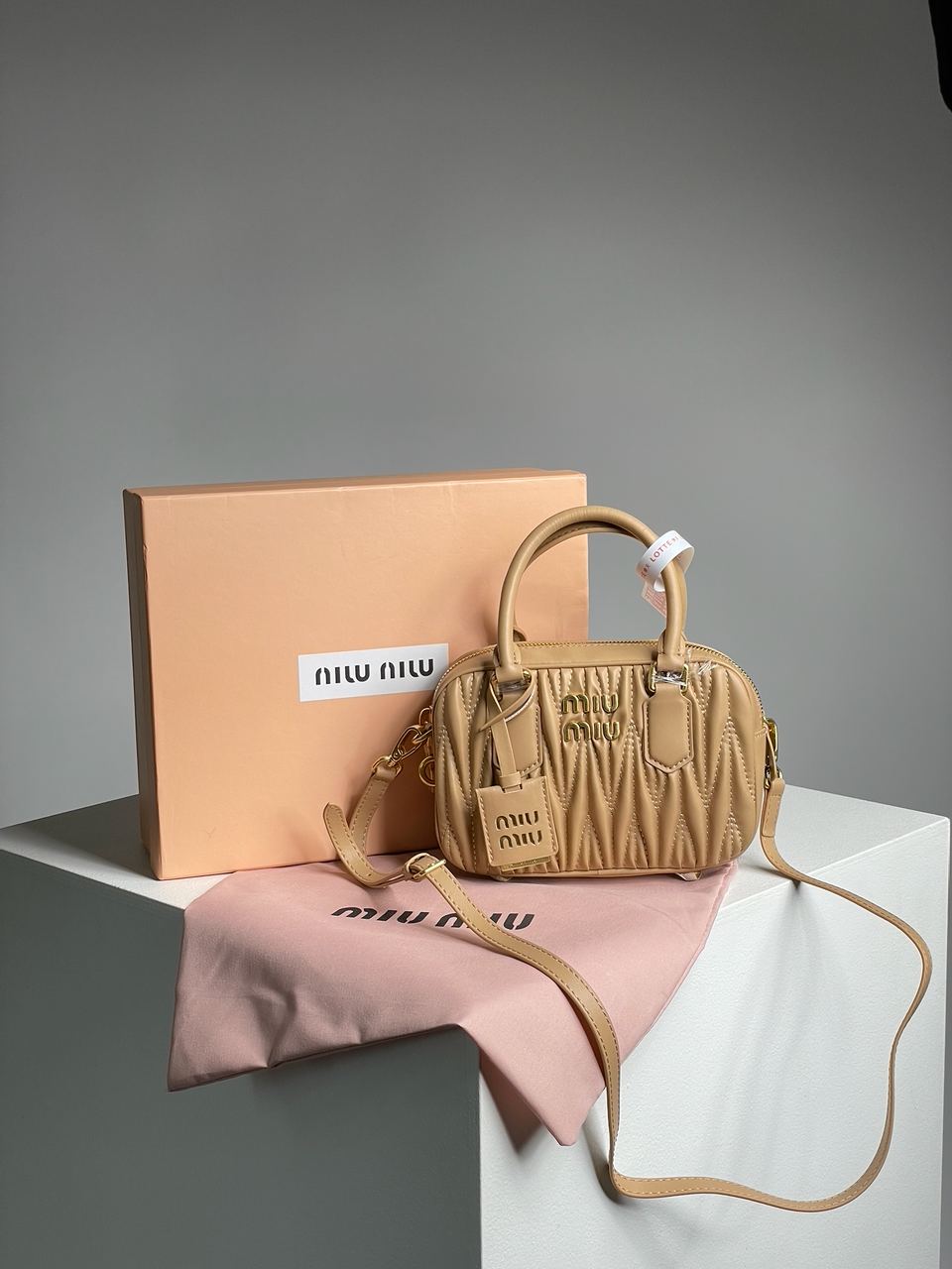 MiuMiu Arcadie Matelass? Nappa Leather Bag Beige - 5