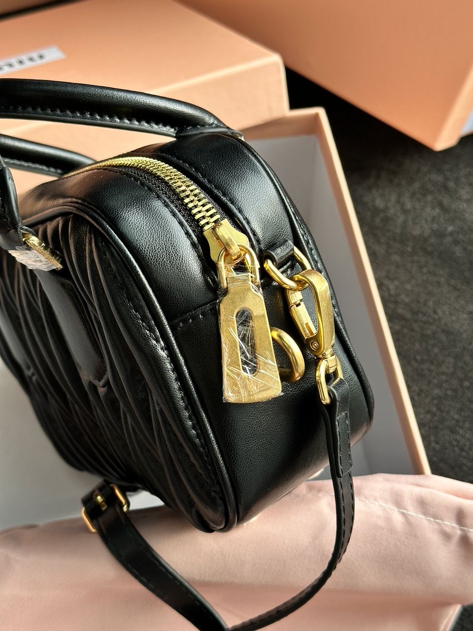 MiuMiu Arcadie Matelass? Nappa Leather Bag Black - 23