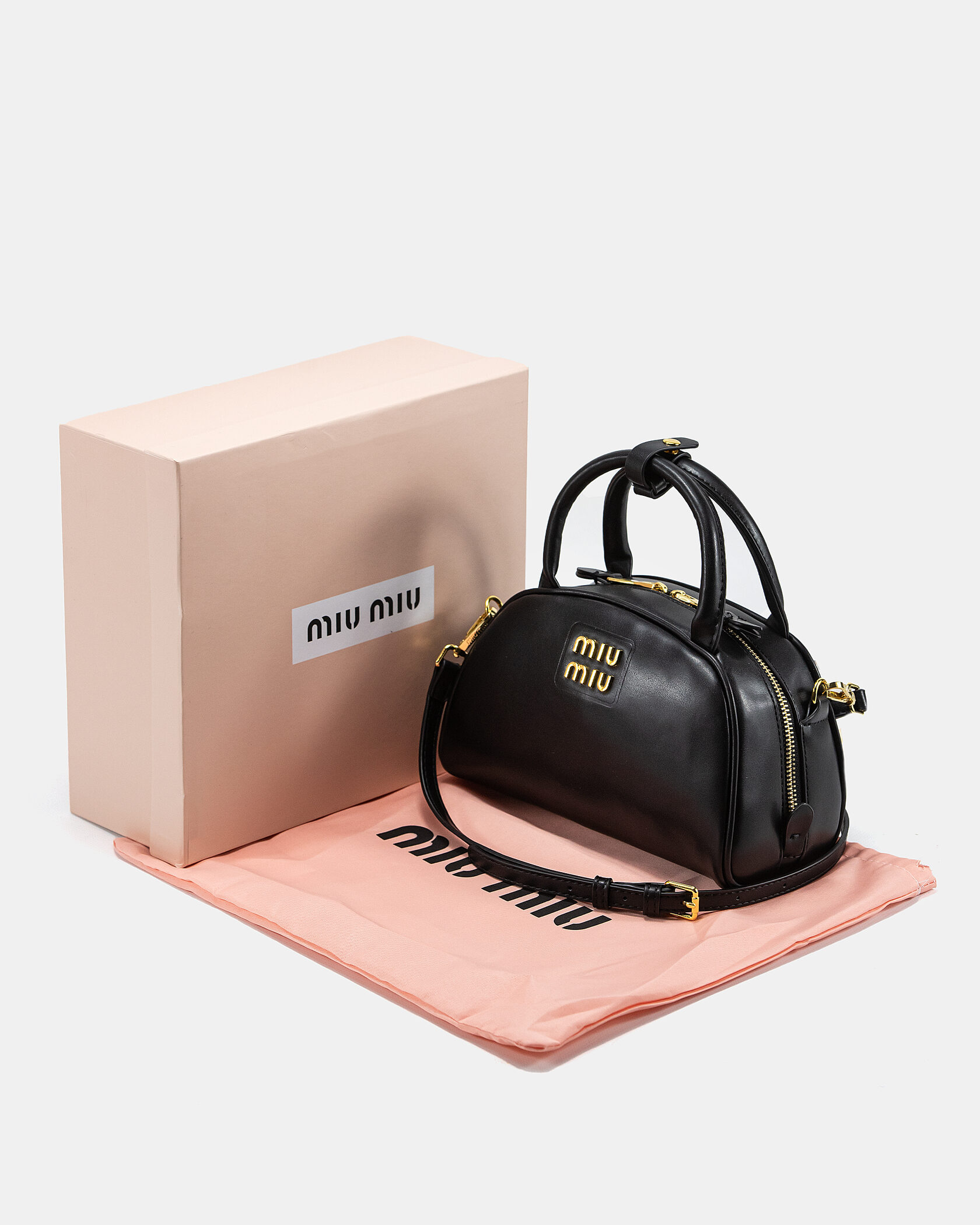 MiuMiu Leather Top-Handle Bag Black - 2