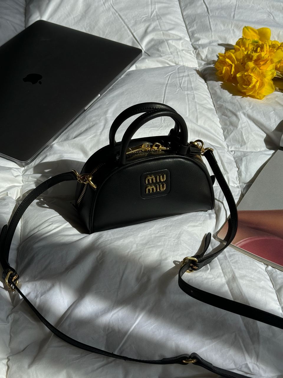 MiuMiu Leather Top-Handle Bag Black - 5