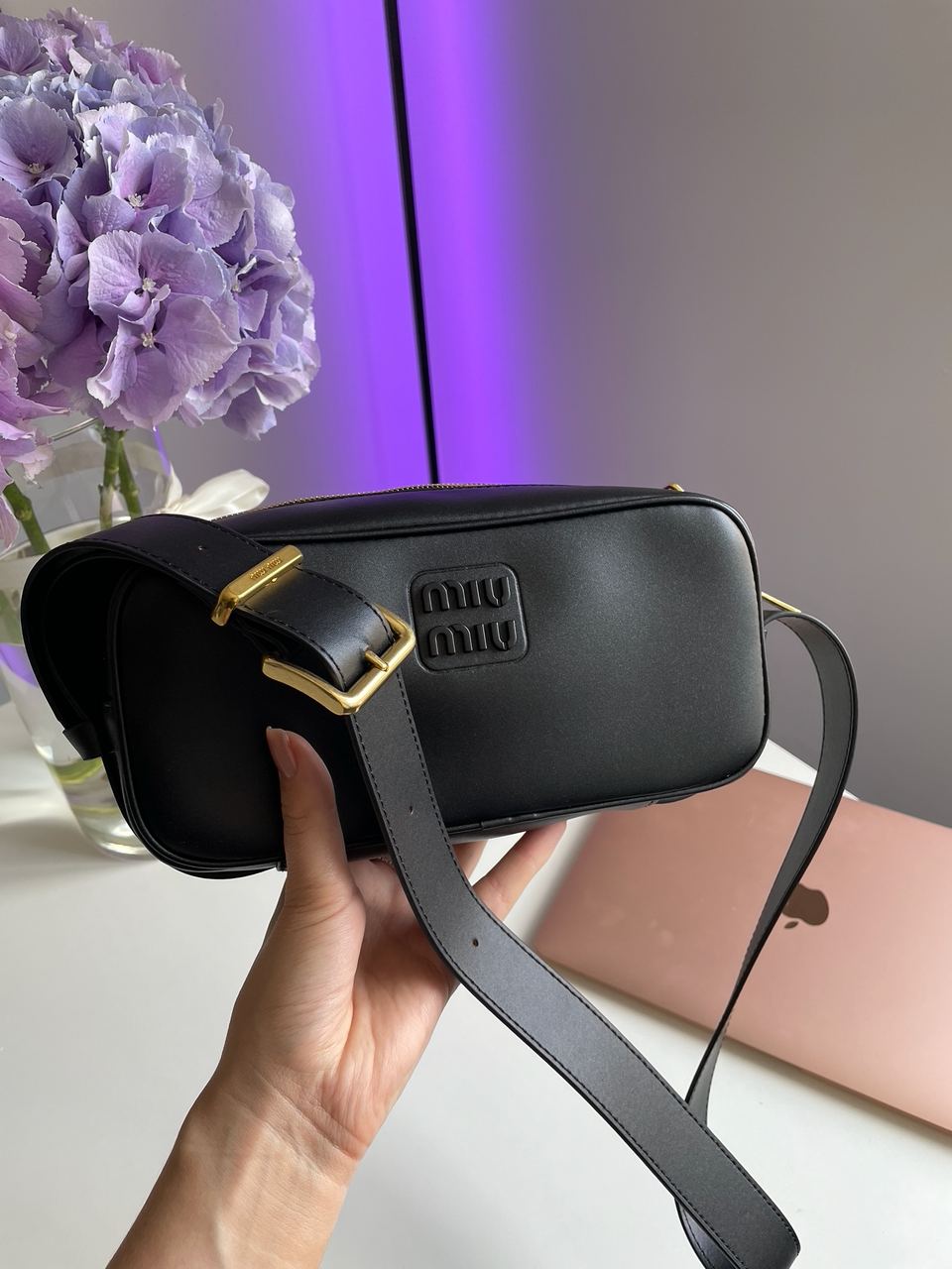 MiuMiu Nappa Leather Shoulder Bag Black - 10