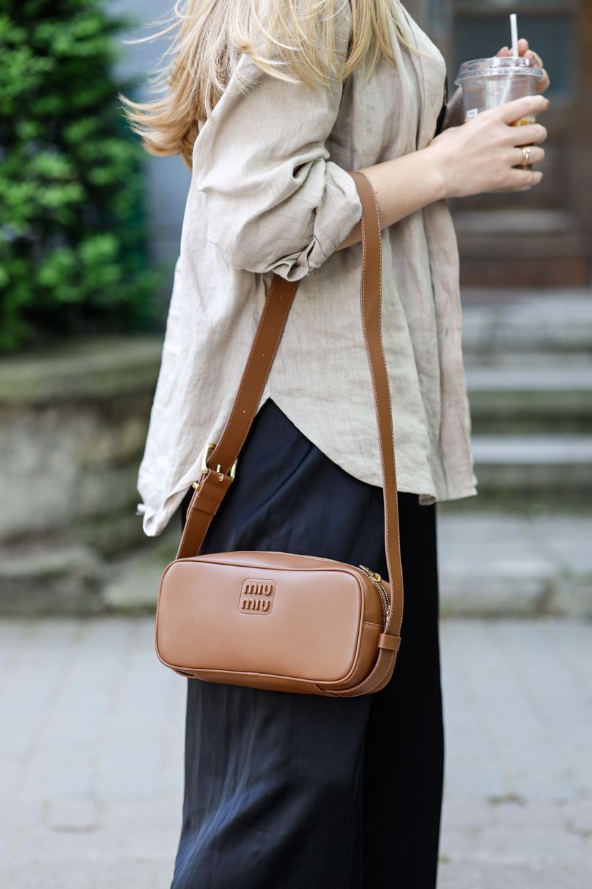 MiuMiu Nappa Leather Shoulder Bag Brown - 10