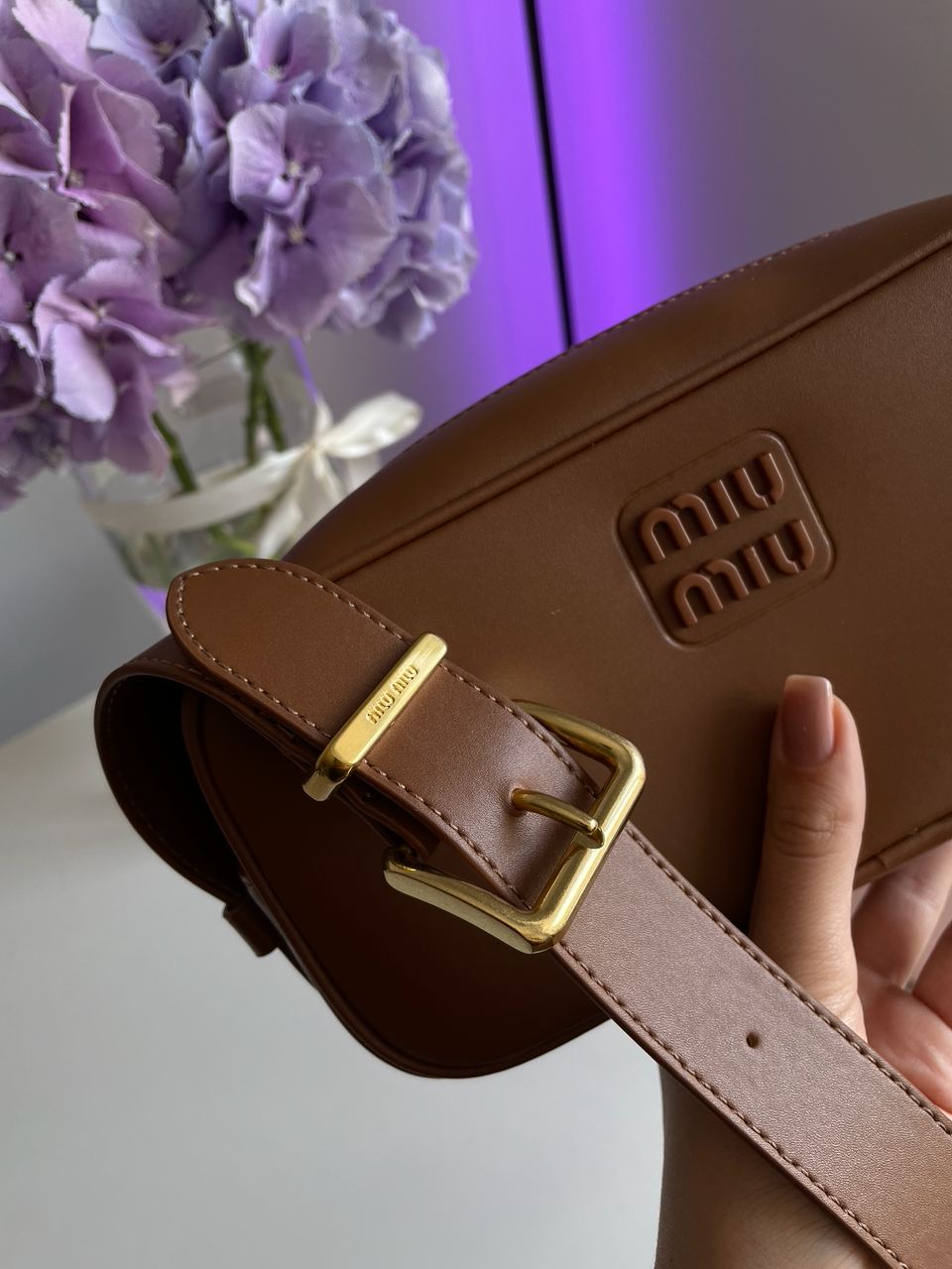 MiuMiu Nappa Leather Shoulder Bag Brown - 13