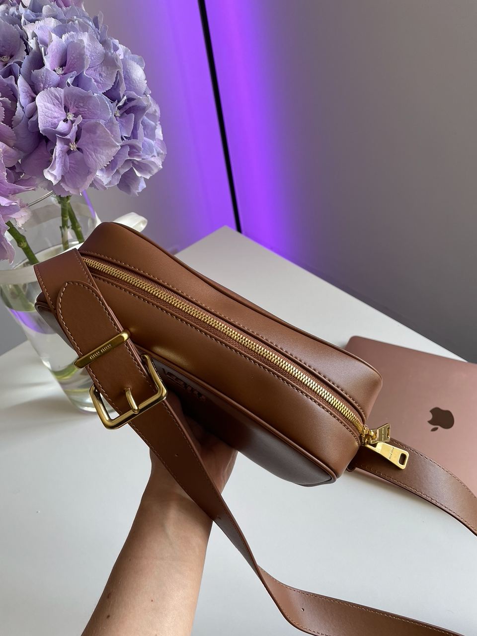 MiuMiu Nappa Leather Shoulder Bag Brown - 23