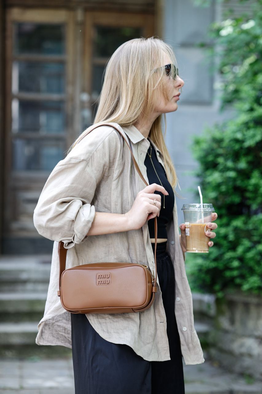 MiuMiu Nappa Leather Shoulder Bag Brown - 4