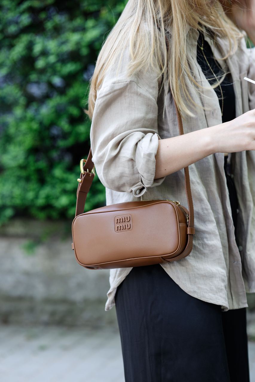 MiuMiu Nappa Leather Shoulder Bag Brown - 5