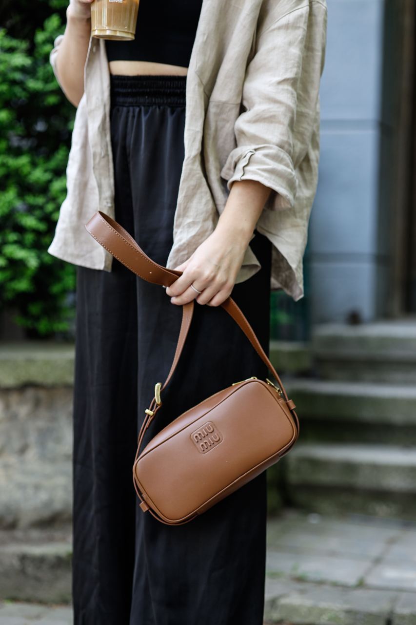 MiuMiu Nappa Leather Shoulder Bag Brown - 6