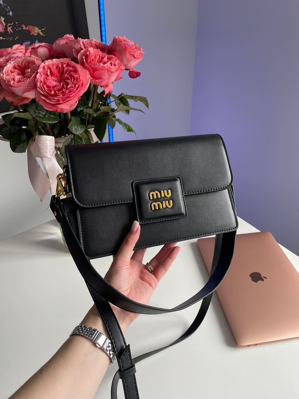 MiuMiu Shoulder Leather Bag Black - 10