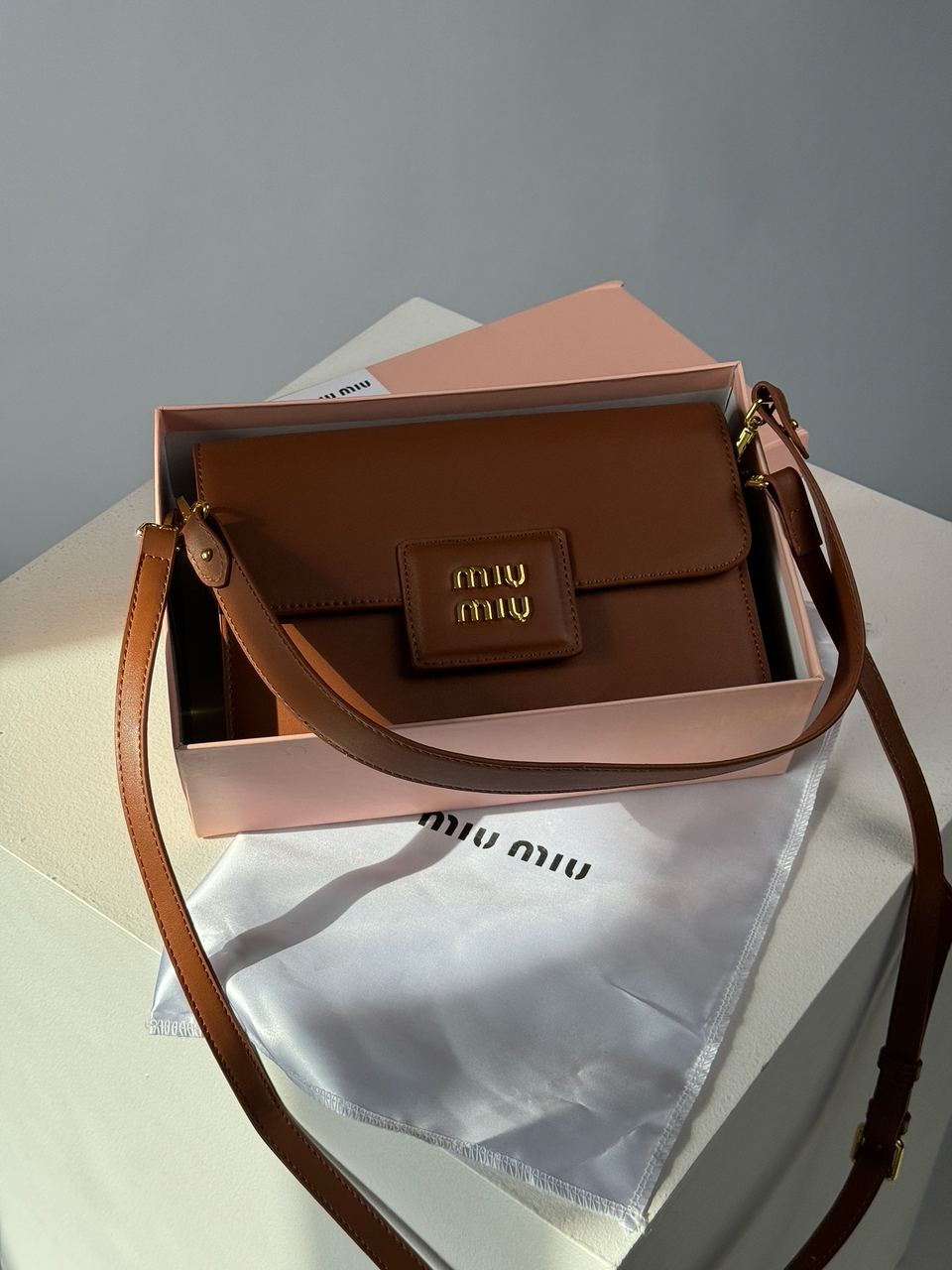 MiuMiu Shoulder Leather Bag Brown - 2