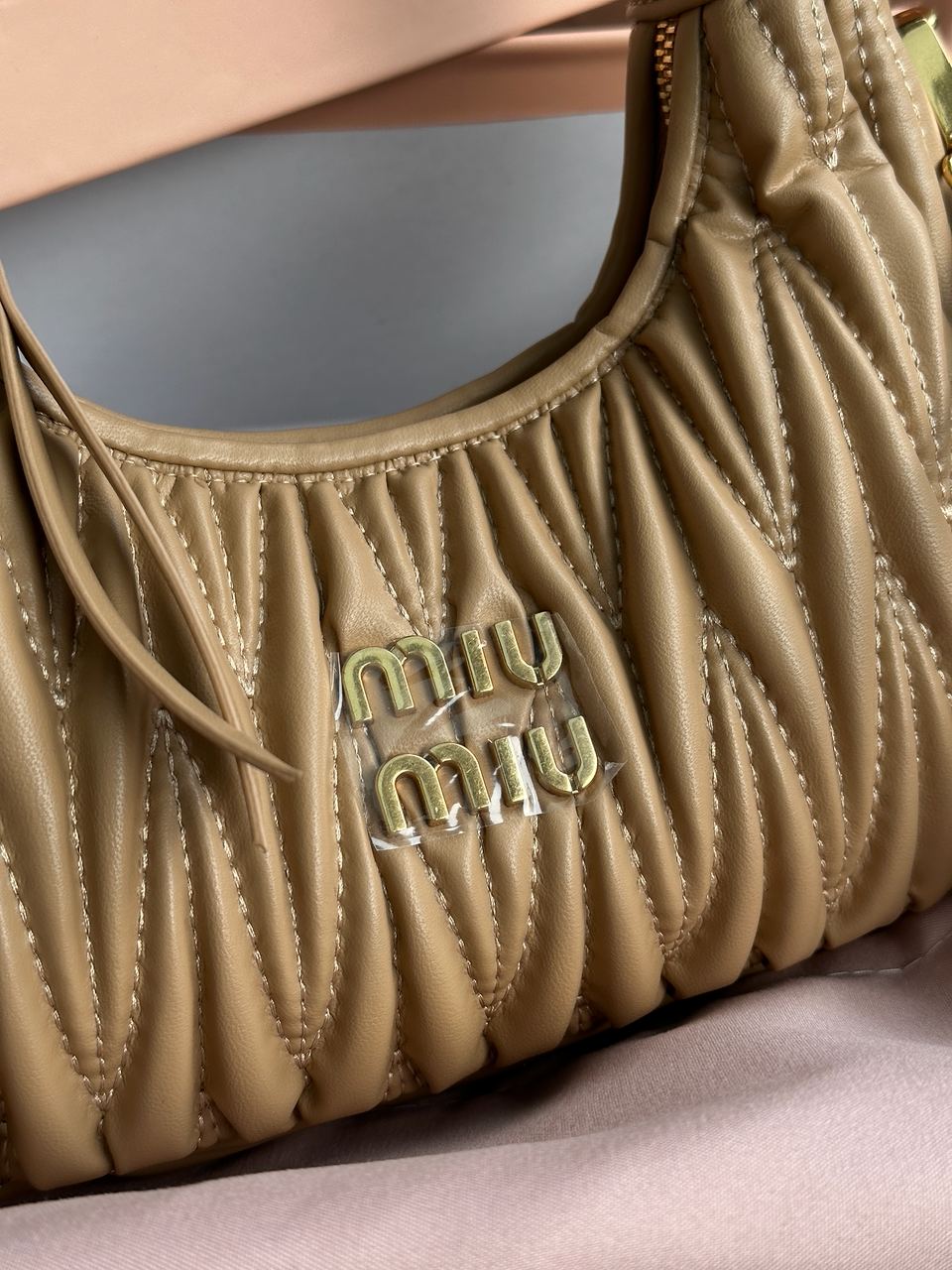 MiuMiu Wander Matelass? Nappa Leather Mini Hobo Bag Beige - 11