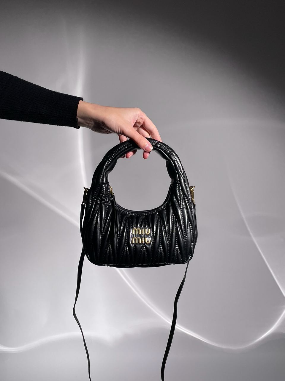 MiuMiu Wander Matelassé Nappa Leather Mini Hobo Bag Black - 11