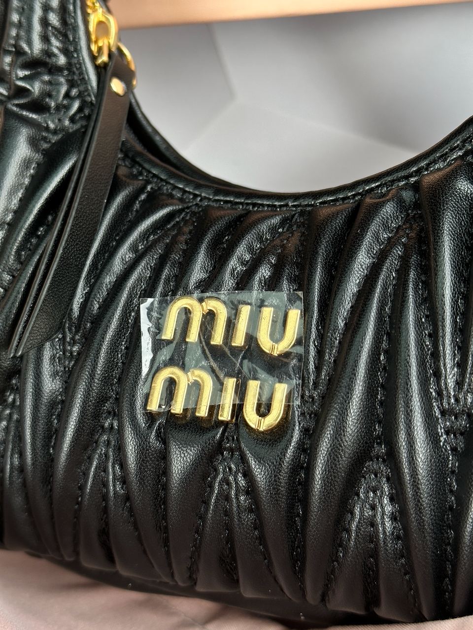 MiuMiu Wander Matelassé Nappa Leather Mini Hobo Bag Black - 12