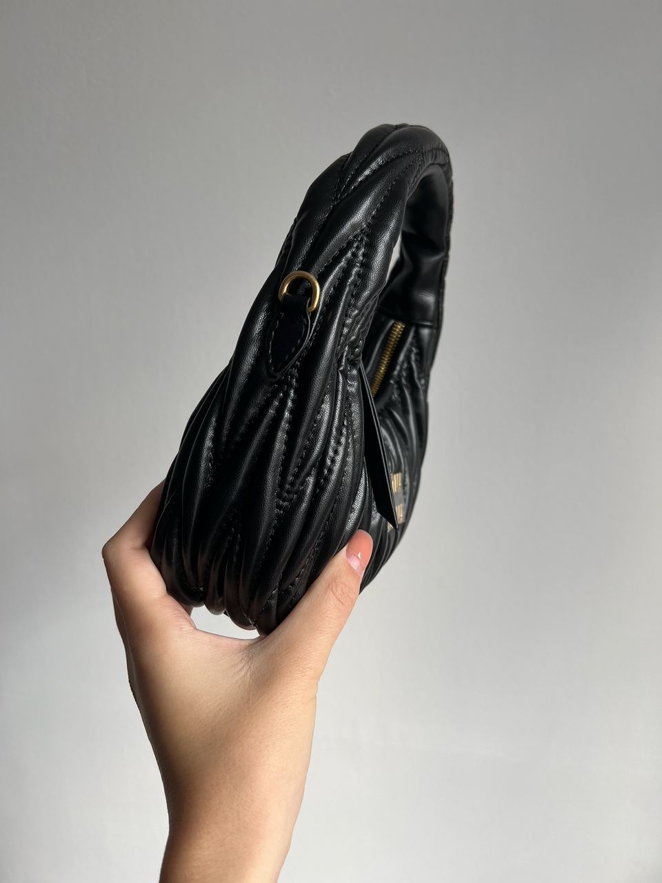 MiuMiu Wander Matelassé Nappa Leather Mini Hobo Bag Black - 17