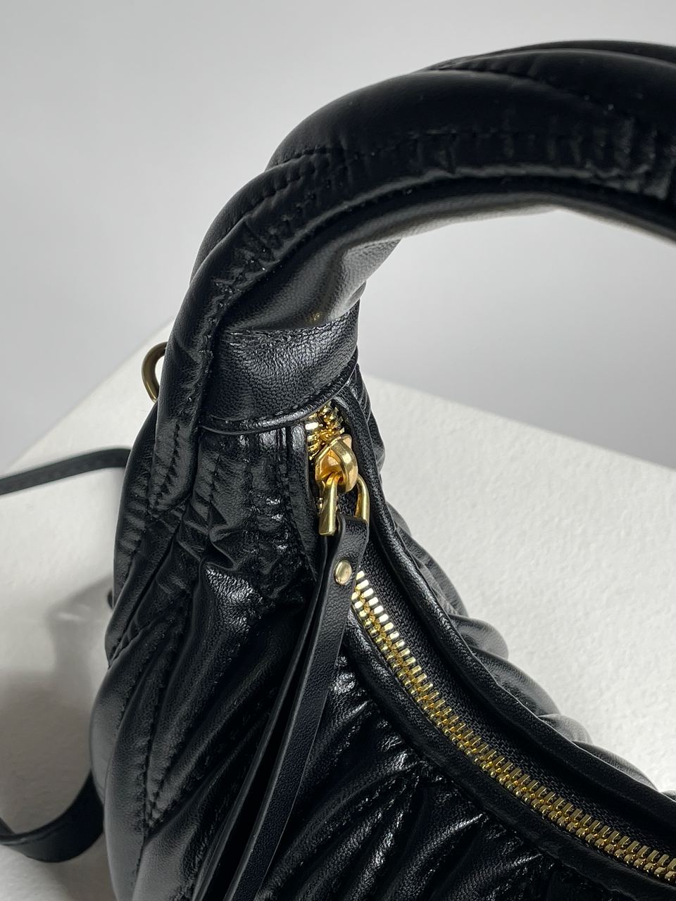 MiuMiu Wander Matelassé Nappa Leather Mini Hobo Bag Black - 20