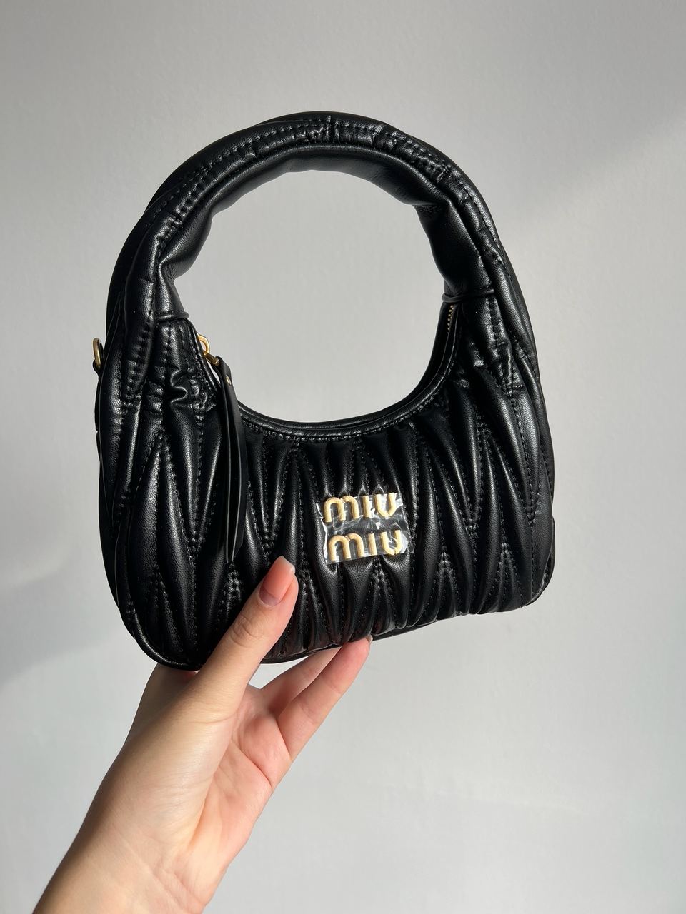 MiuMiu Wander Matelassé Nappa Leather Mini Hobo Bag Black - 8