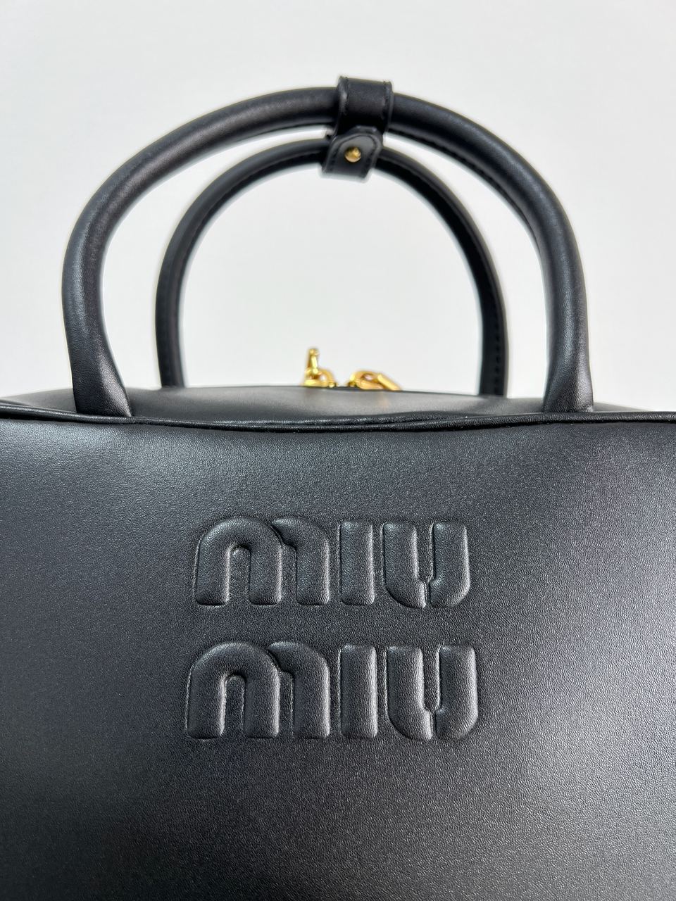 MiuMu Leather Top Handle Bag Black - 11