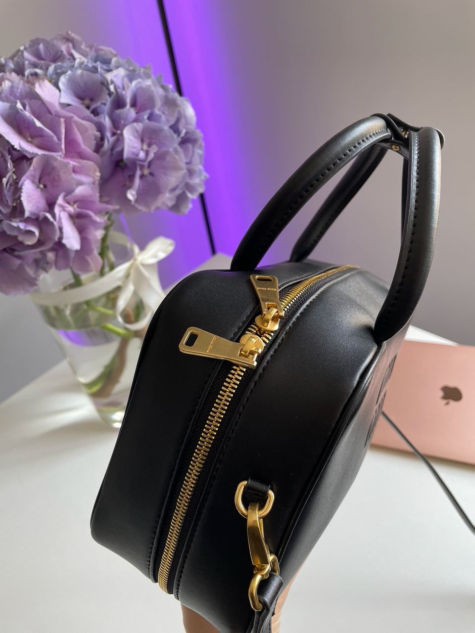 MiuMu Leather Top Handle Bag Black - 17