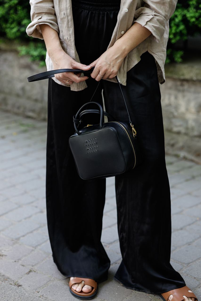 MiuMu Leather Top Handle Bag Black - 9